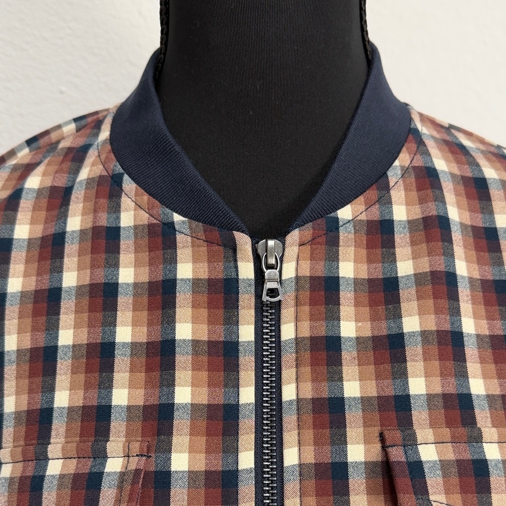 Kenneth‎ Cole Women's Chequered Cropped Bomber Jacket in Russet/Dark Navy Multi - Picture 6 of 13